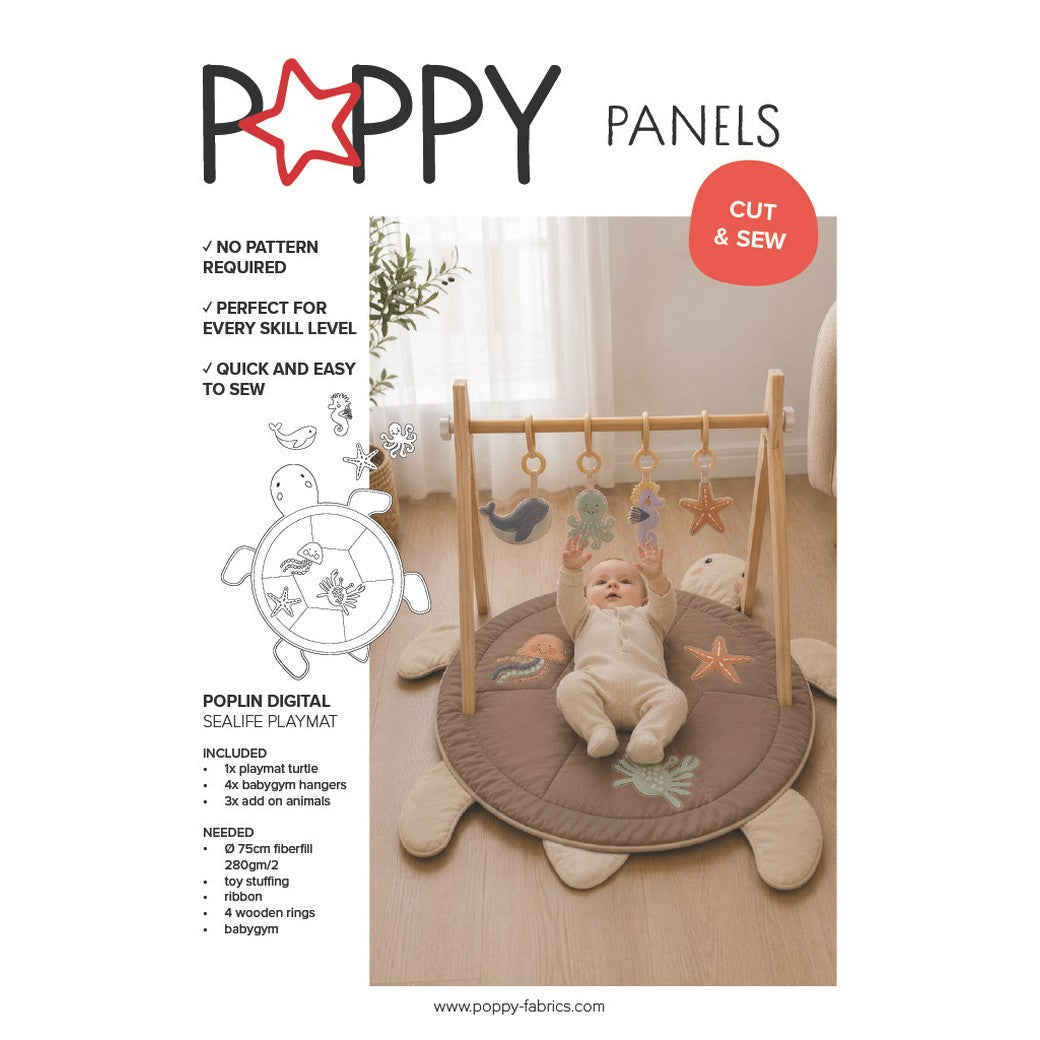 Paneel poplin speelmat zeedieren