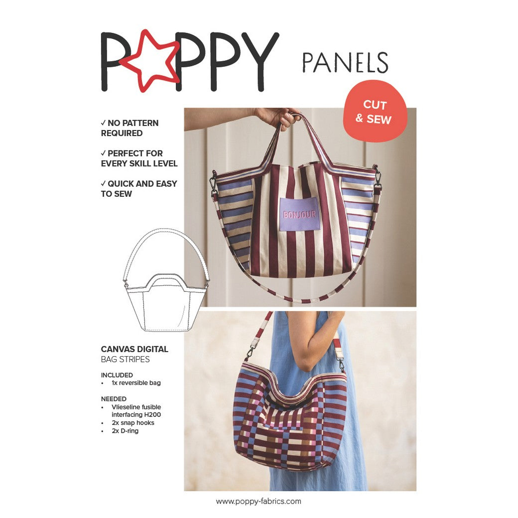 Paneel canvas shopper strepen aubergine