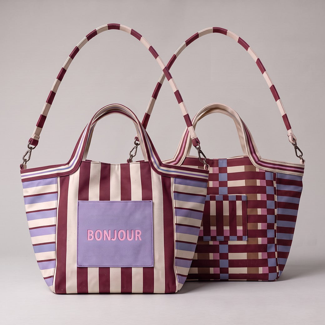 Paneel canvas shopper strepen aubergine