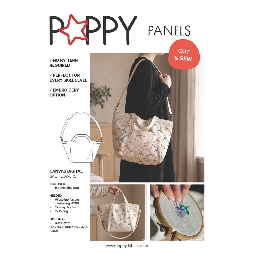 Paneel canvas shopper bloemen naturel