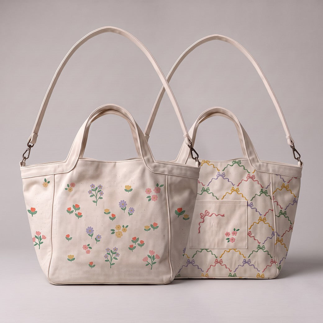 Paneel canvas shopper bloemen naturel