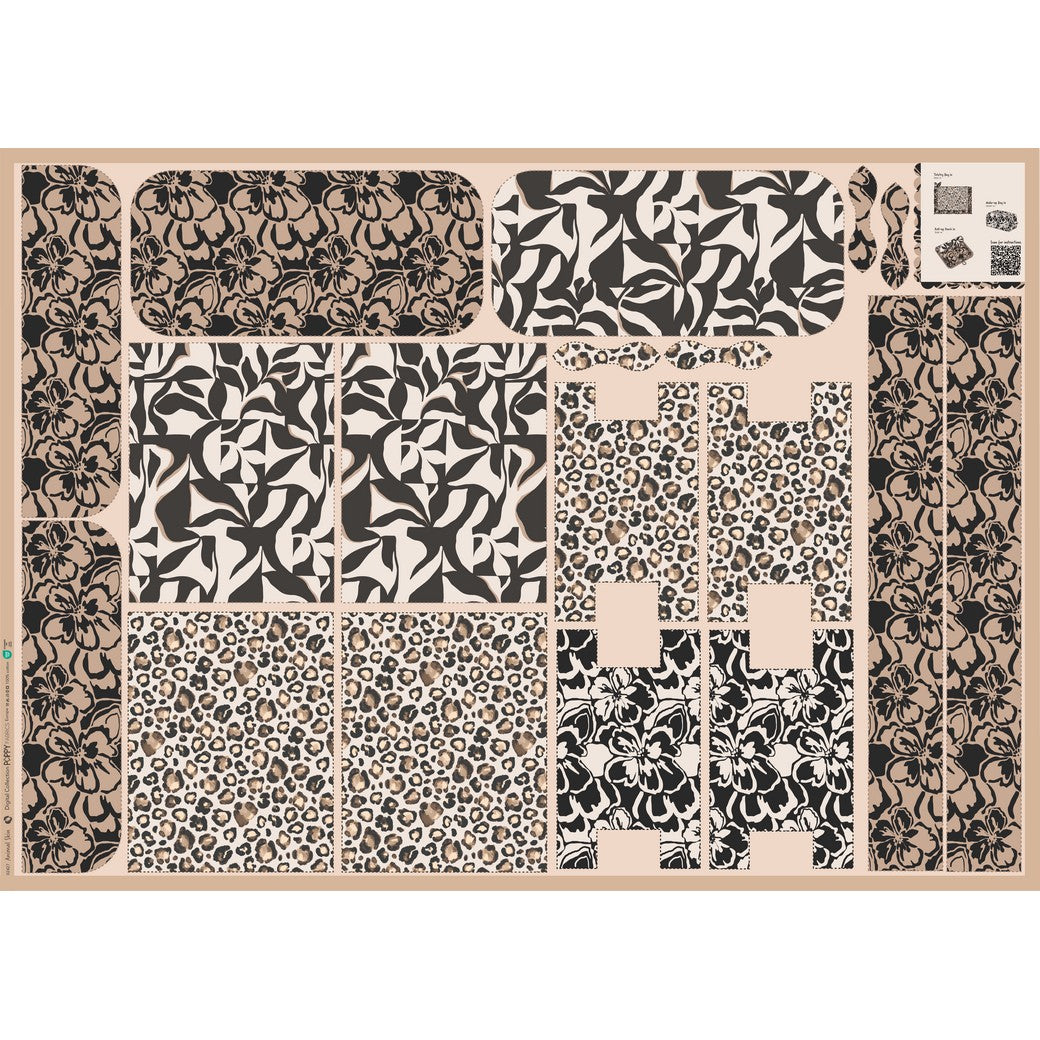 Paneel canvas toilettas bloemen/luipaardprint bruin