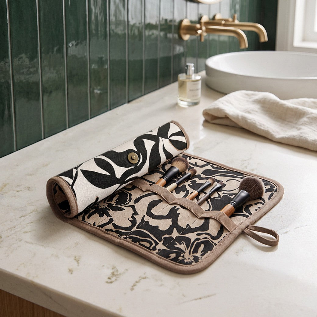 Paneel canvas toilettas bloemen/luipaardprint bruin