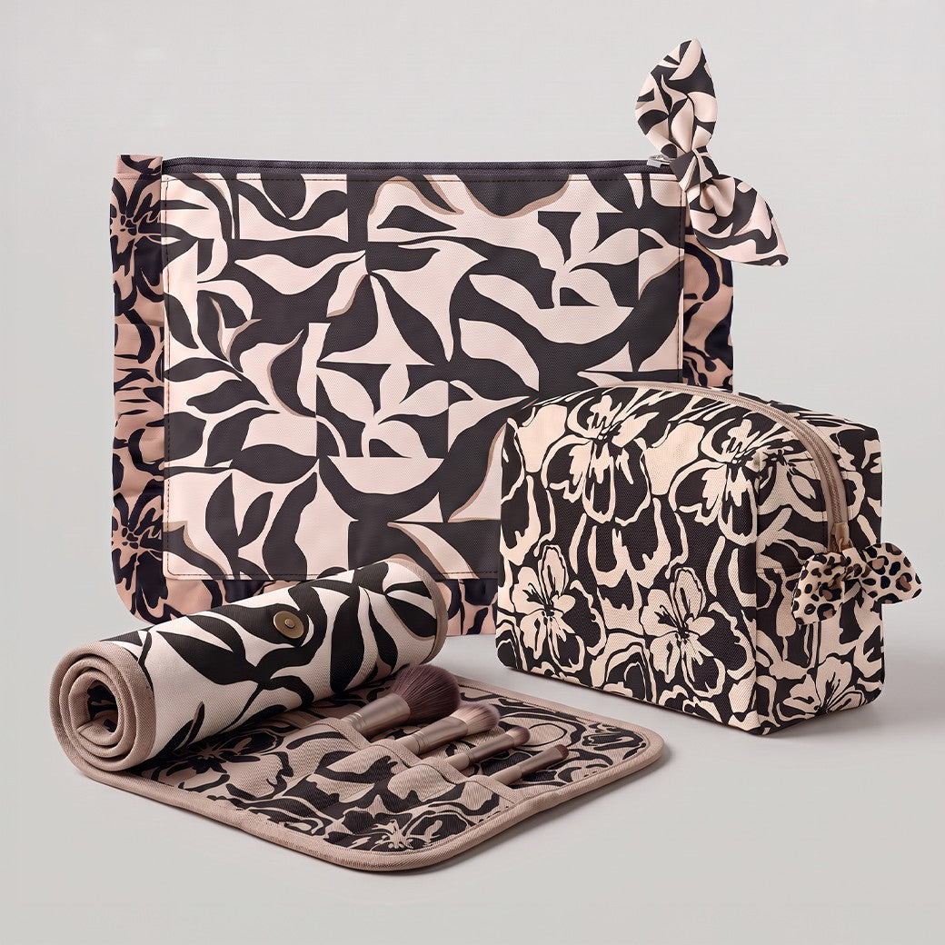 Paneel canvas toilettas bloemen/luipaardprint bruin