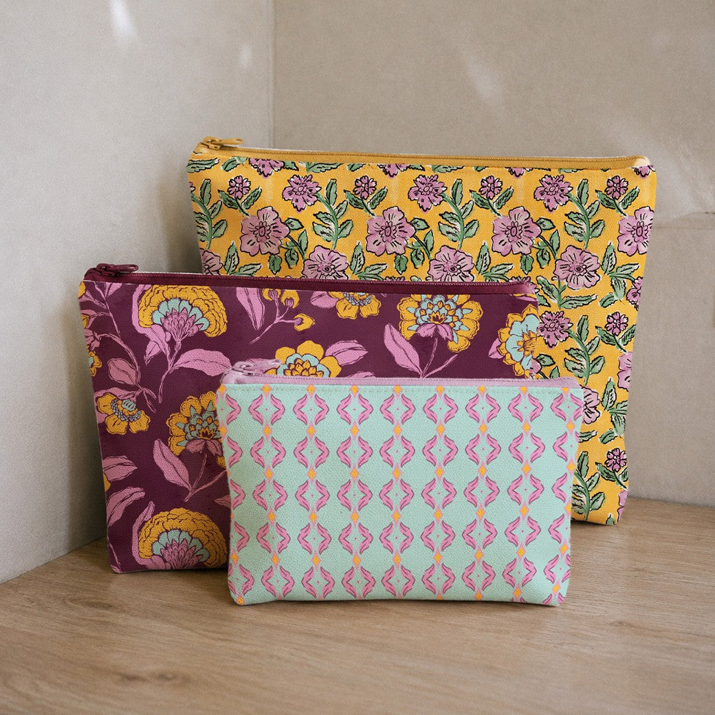 Paneel canvas shopper/etuis bloemen roze