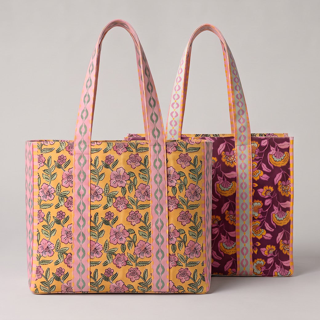 Paneel canvas shopper/etuis bloemen roze