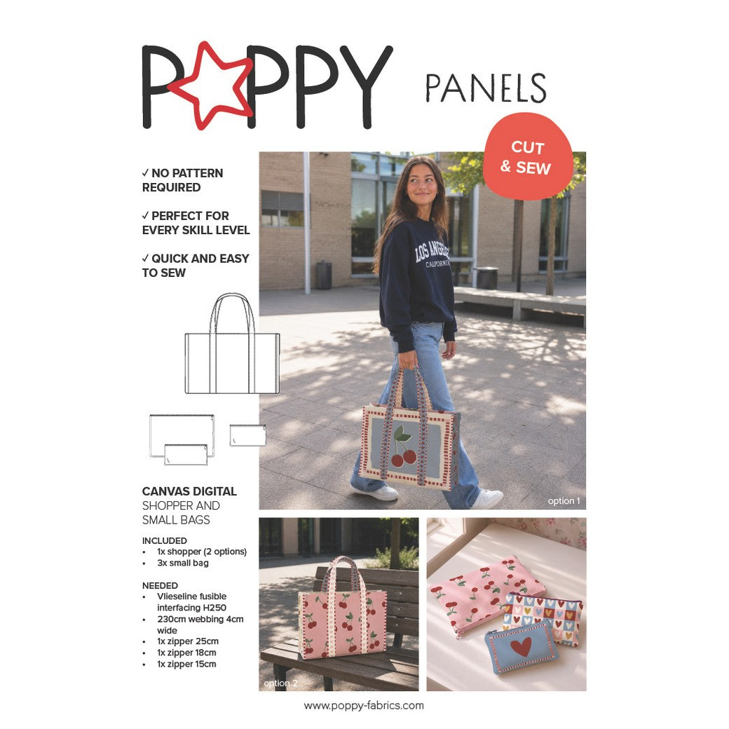 Paneel canvas shopper/etuis kersen roze