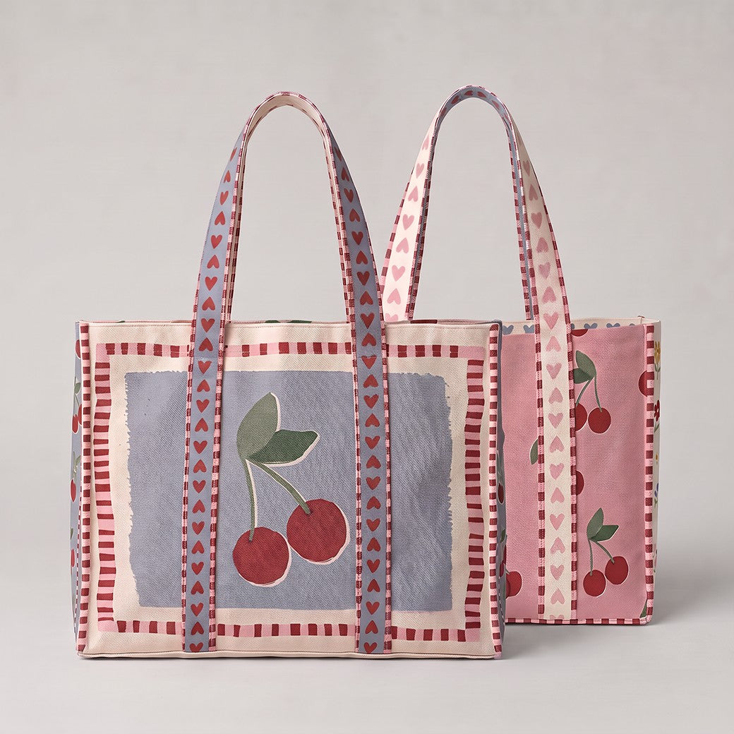 Paneel canvas shopper/etuis kersen roze