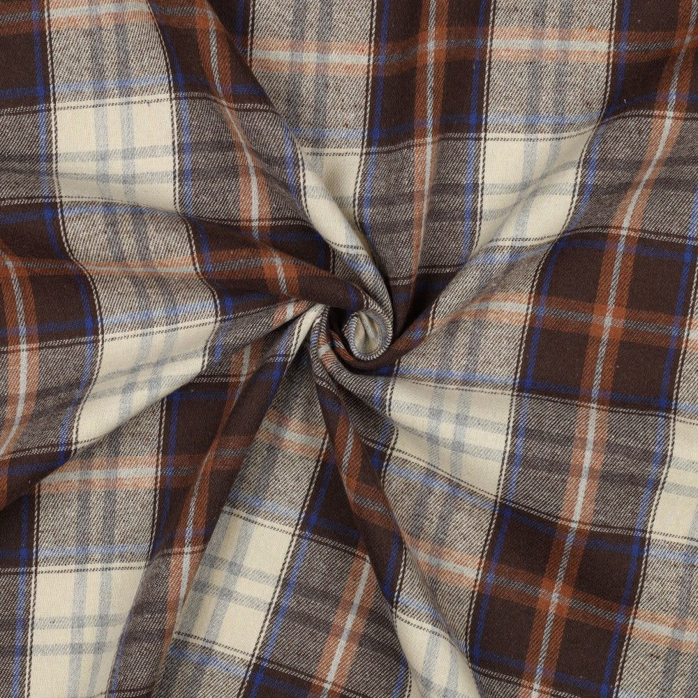 Brushed yarn dyed flanel checks bruin/blauw