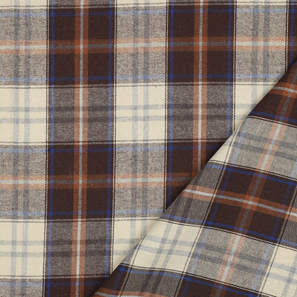 Brushed yarn dyed flanel checks bruin/blauw