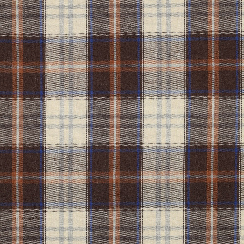 Brushed yarn dyed flanel checks bruin/blauw