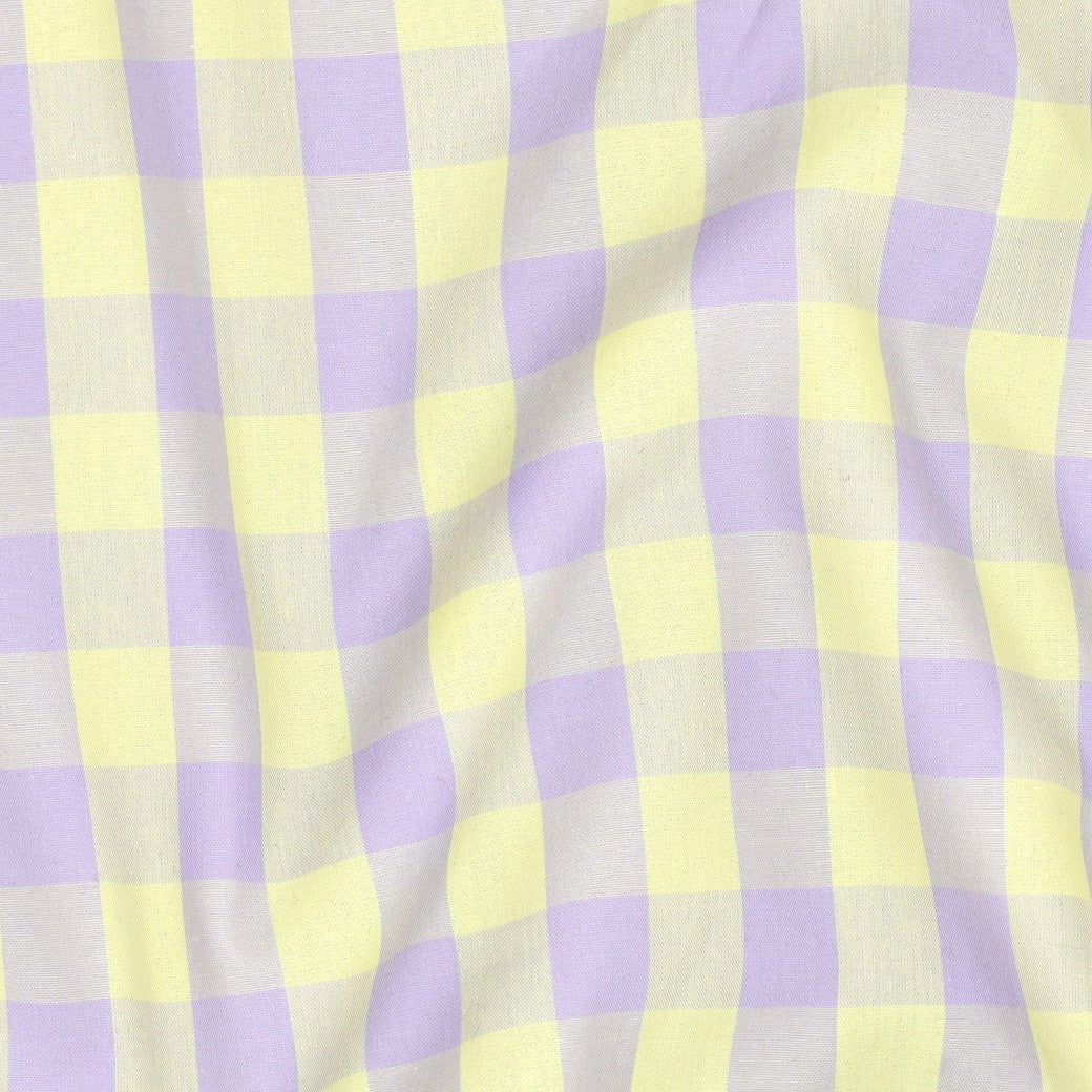Yarn dyed katoen ruiten lichtgeel/lila