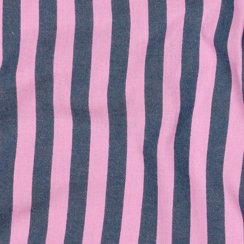 Yarn dyed katoen strepen petrol/roze