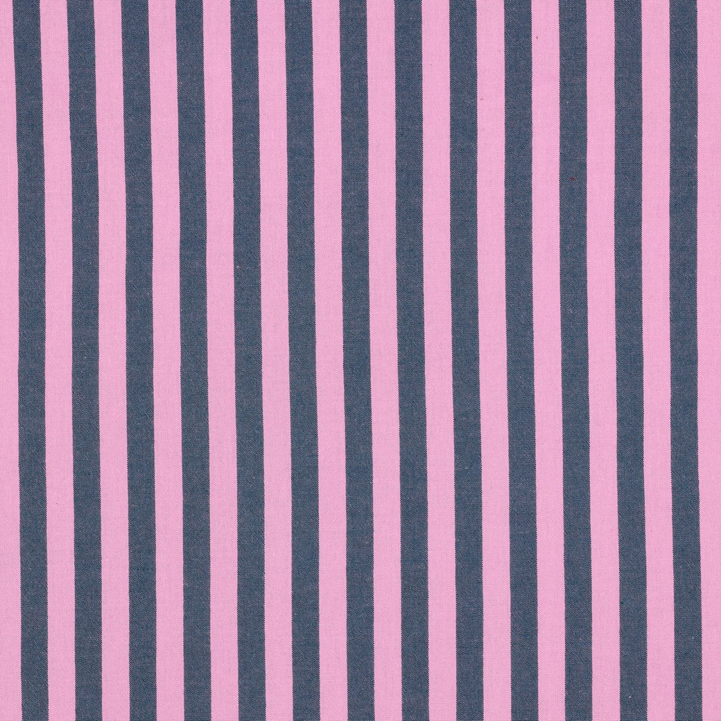 Yarn dyed katoen strepen petrol/roze