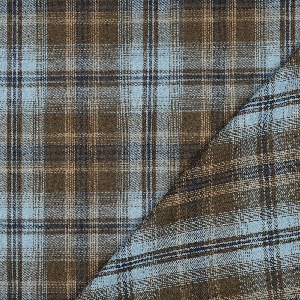 Brushed yarn dyed checks blauw/bruin
