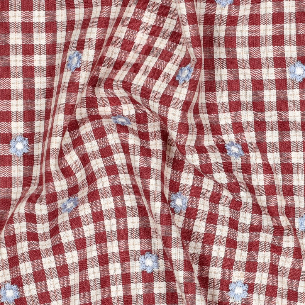 Katoen viscose ruiten geborduurde bloemen blush