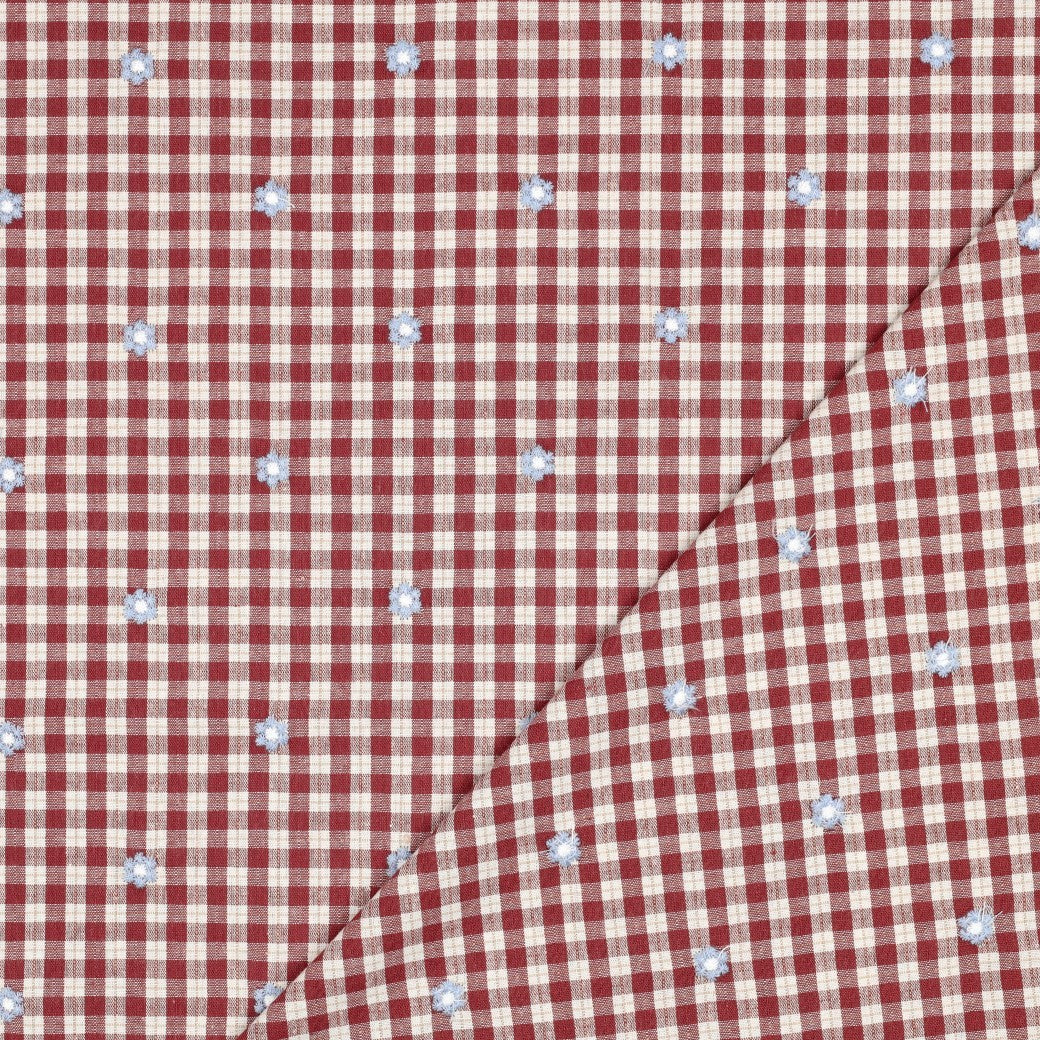 Katoen viscose ruiten geborduurde bloemen blush