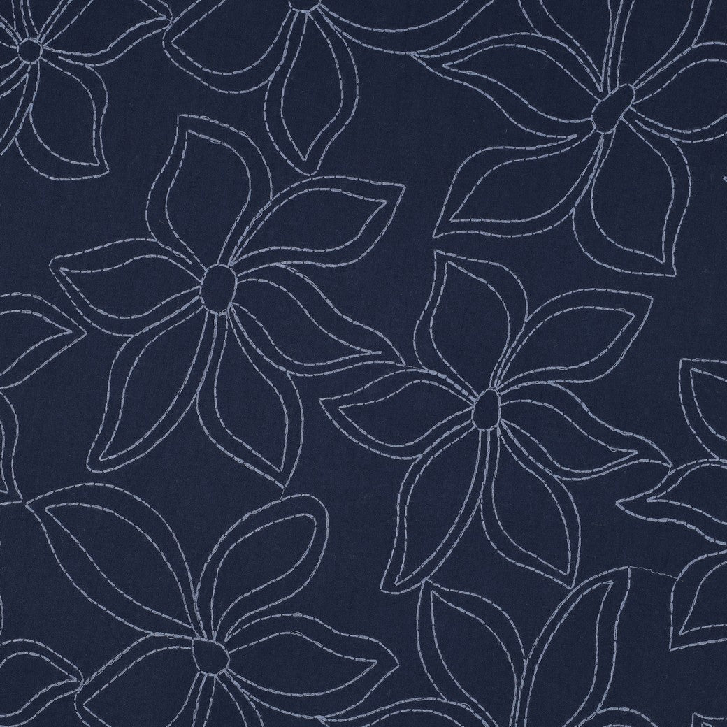 Gewassen katoen geborduurde bloemen navy