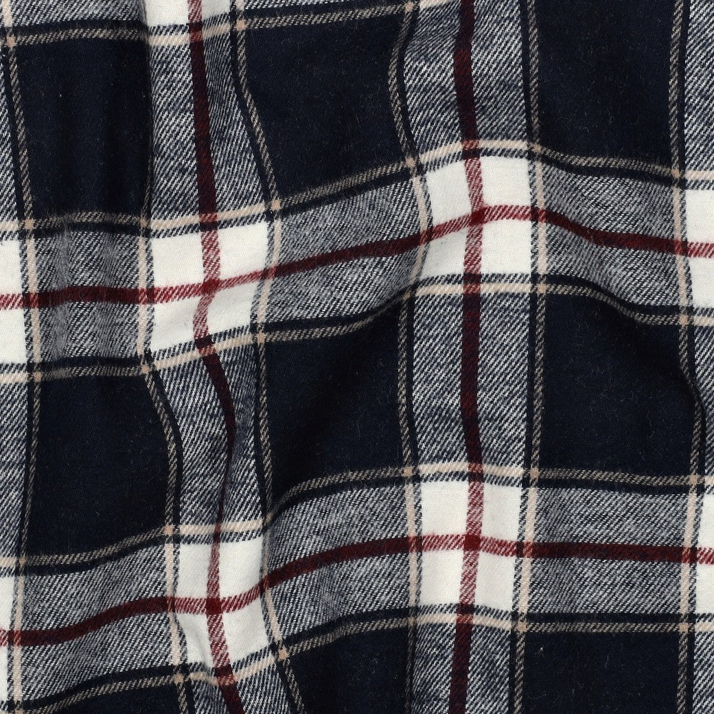 Yarn dyed katoen brushed checks navy