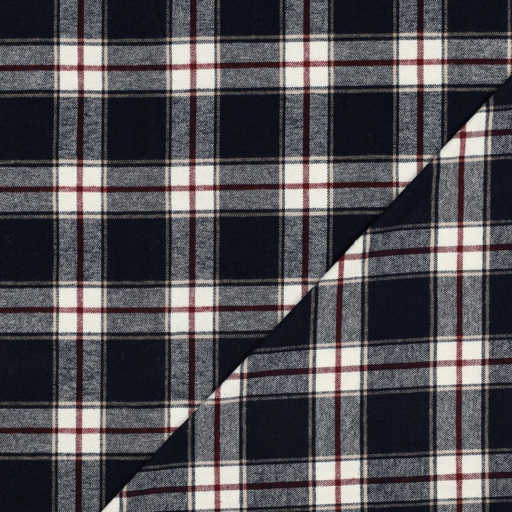 Yarn dyed katoen brushed checks navy