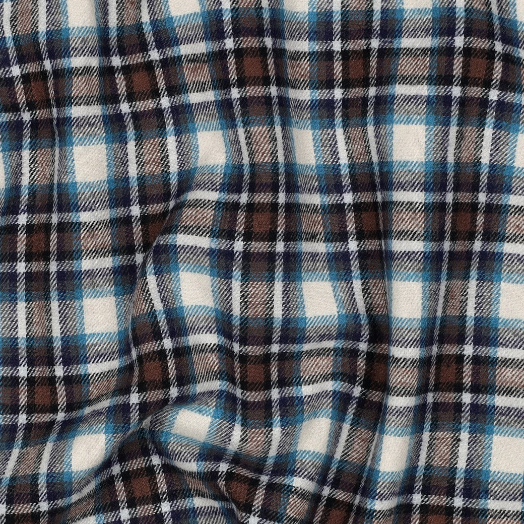 Yarn dyed katoen brushed ruiten beige/blauw