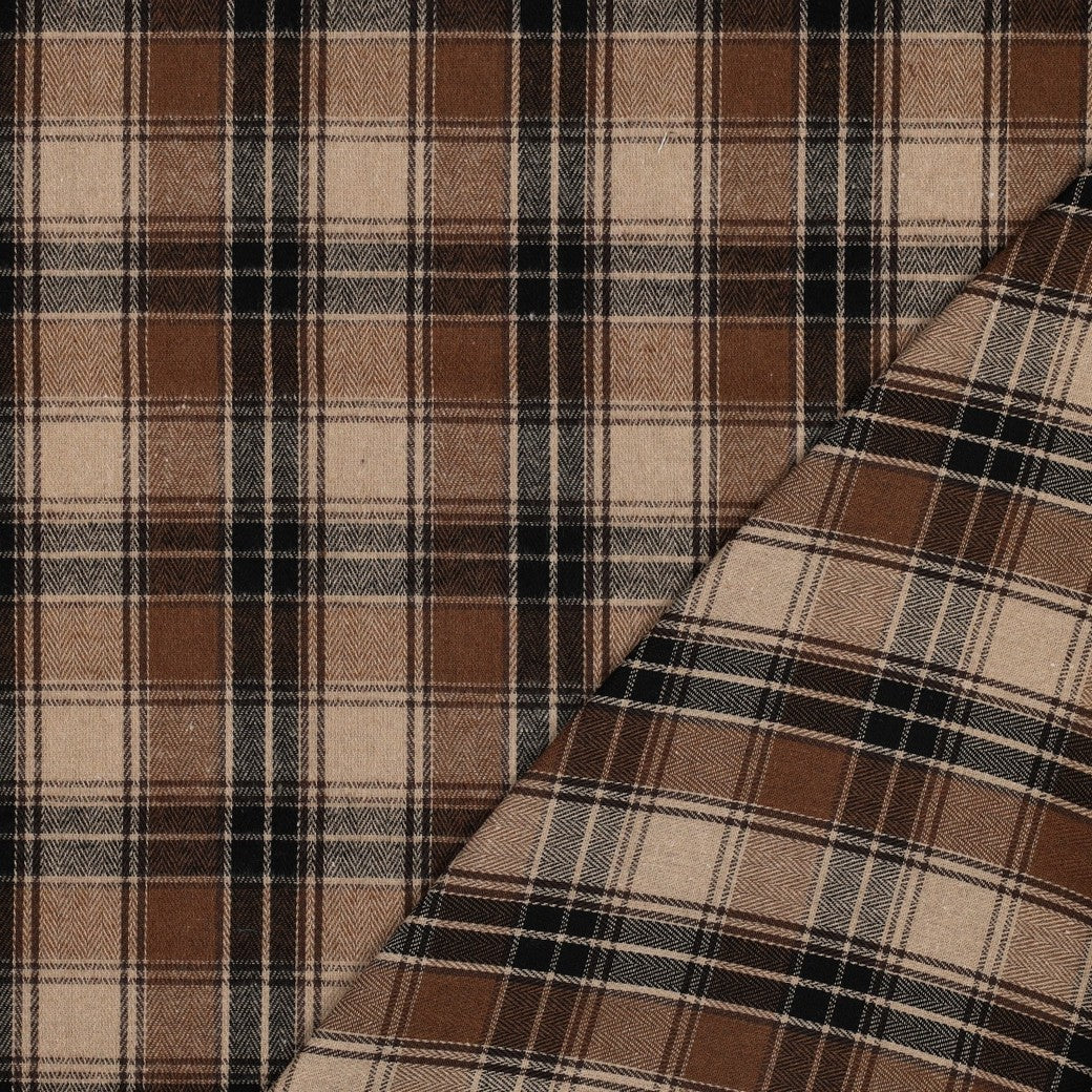 Brushed yarn dyed flanel checks bruin
