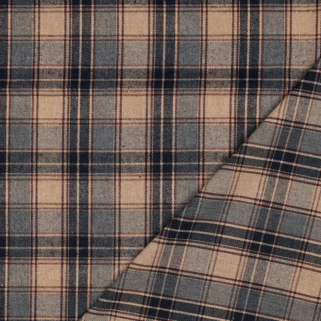 Brushed yarn dyed flanel checks blauw/beige