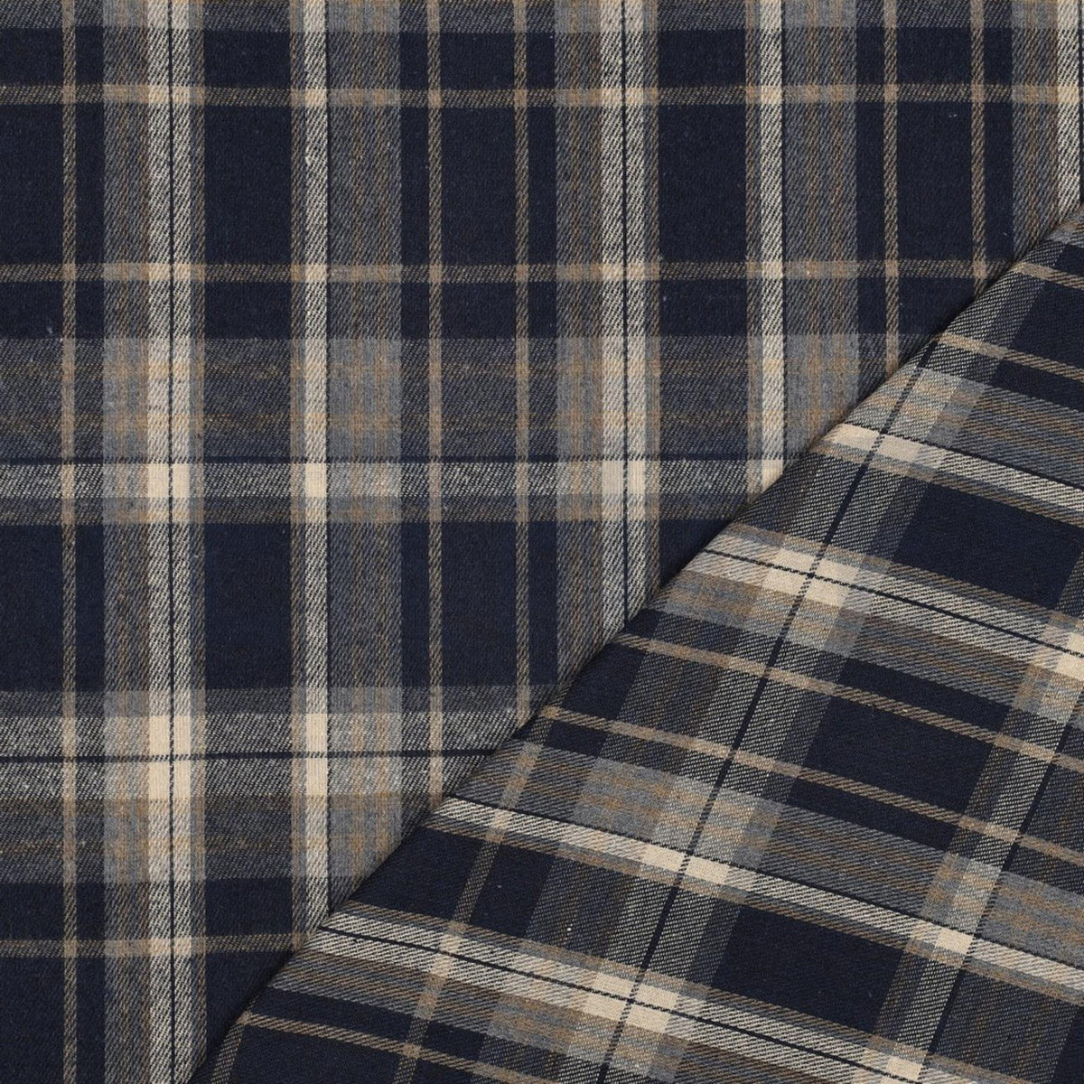 Brushed yarn dyed flanel checks marineblauw