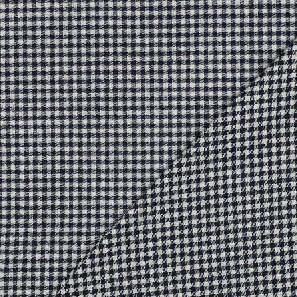 Yarn dyed katoen brushed kleine ruiten navy