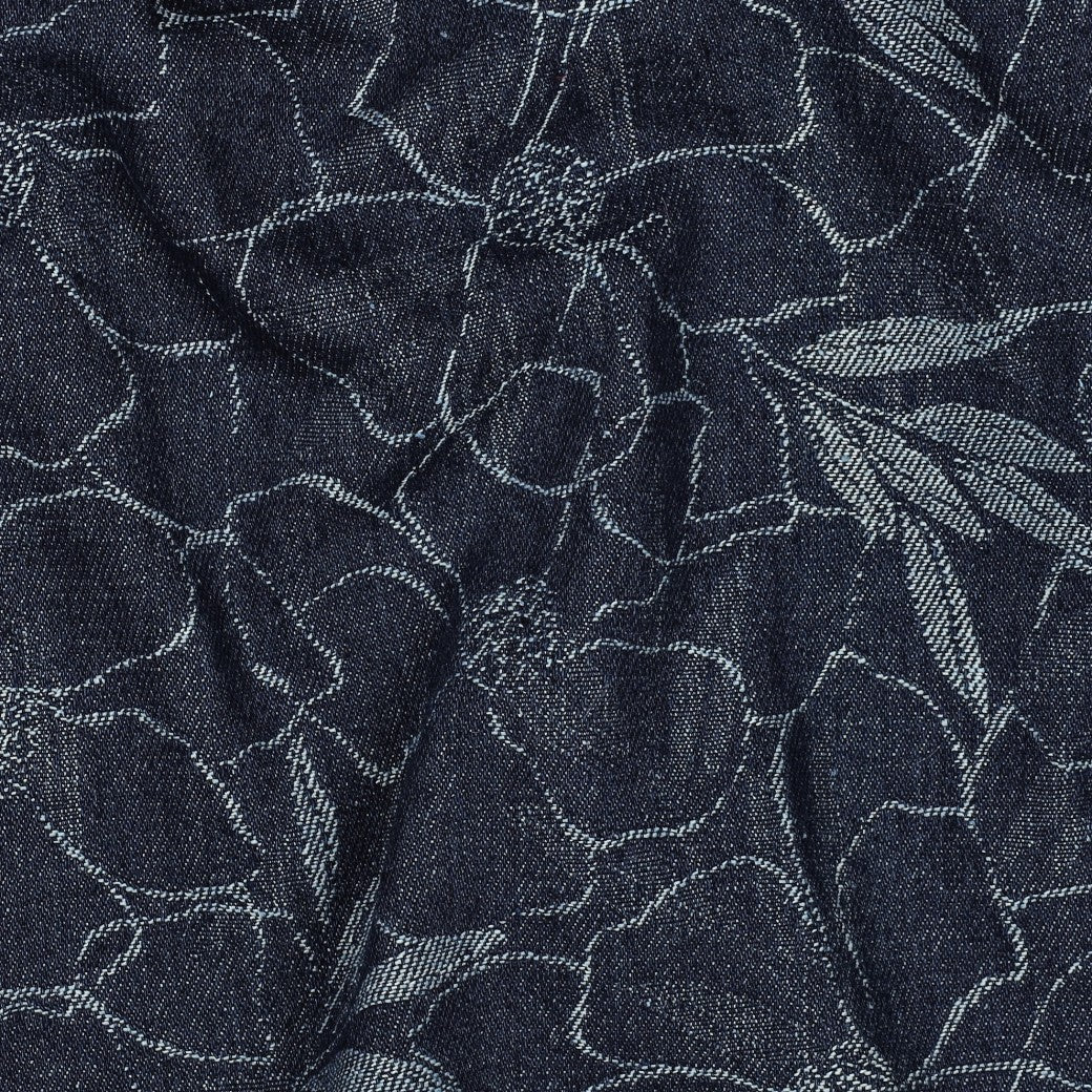 Denim jacquard bloemen donker jeansblauw