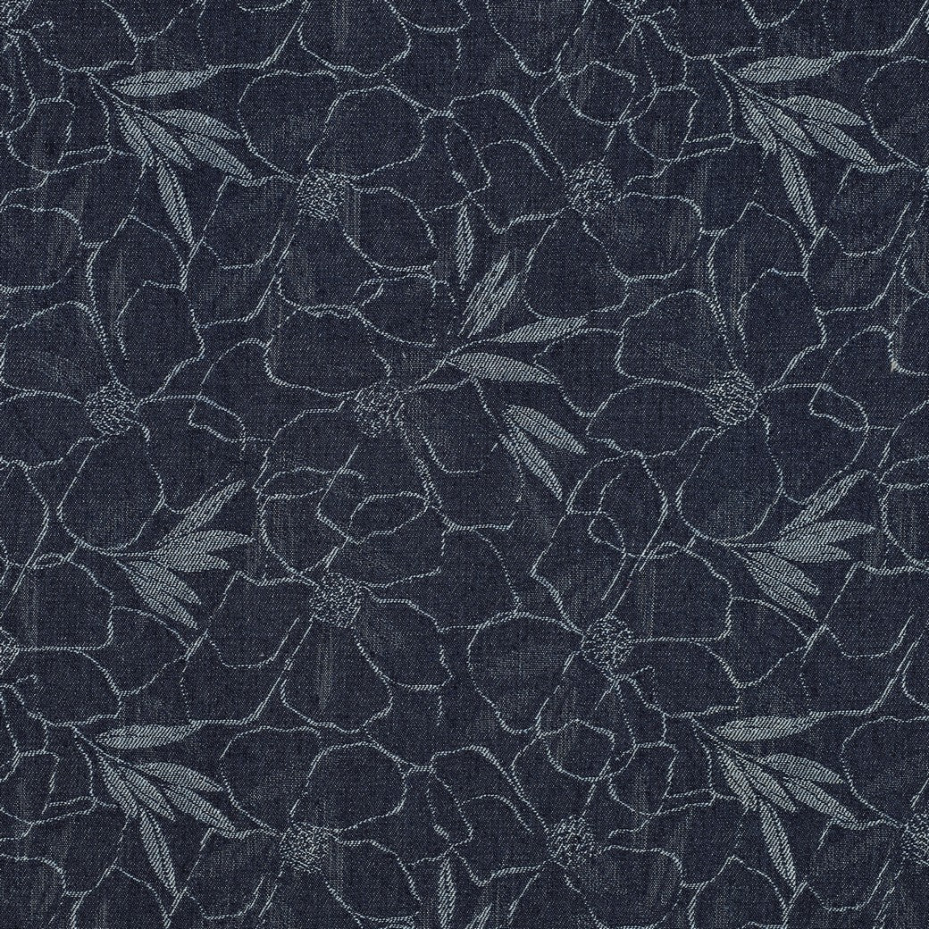 Denim jacquard bloemen donker jeansblauw