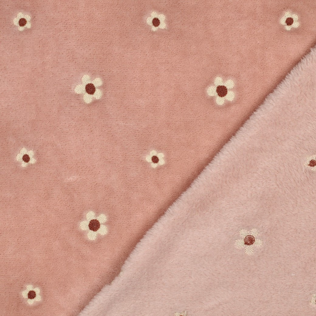 Fleece geborduurde bloemen roze