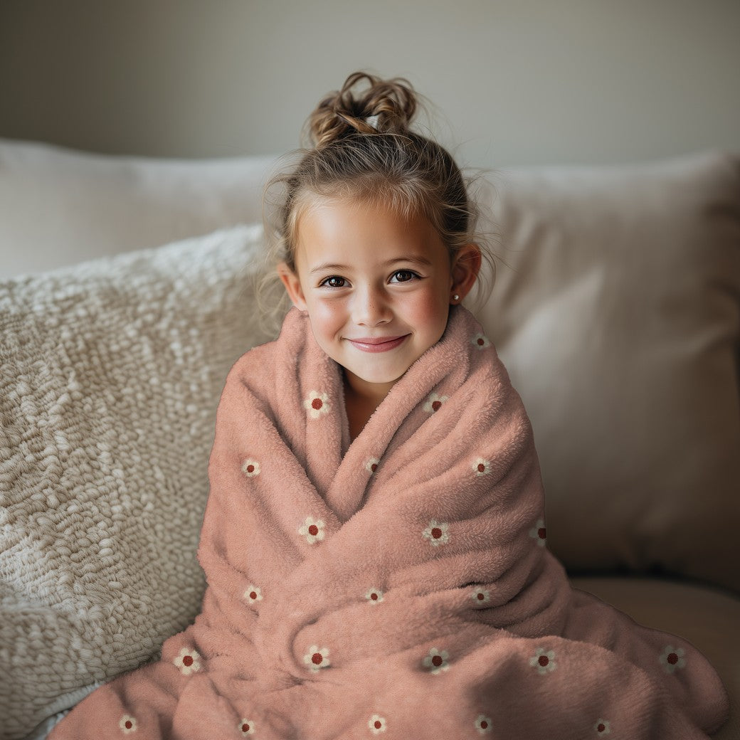 Fleece geborduurde bloemen roze