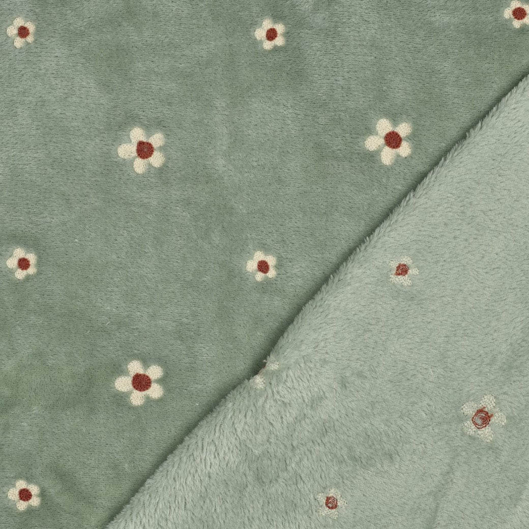 Fleece geborduurde bloemen sage