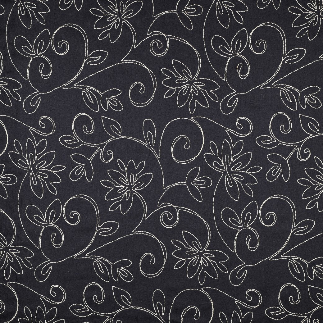 Linnen viscose geborduurde bloemen navy