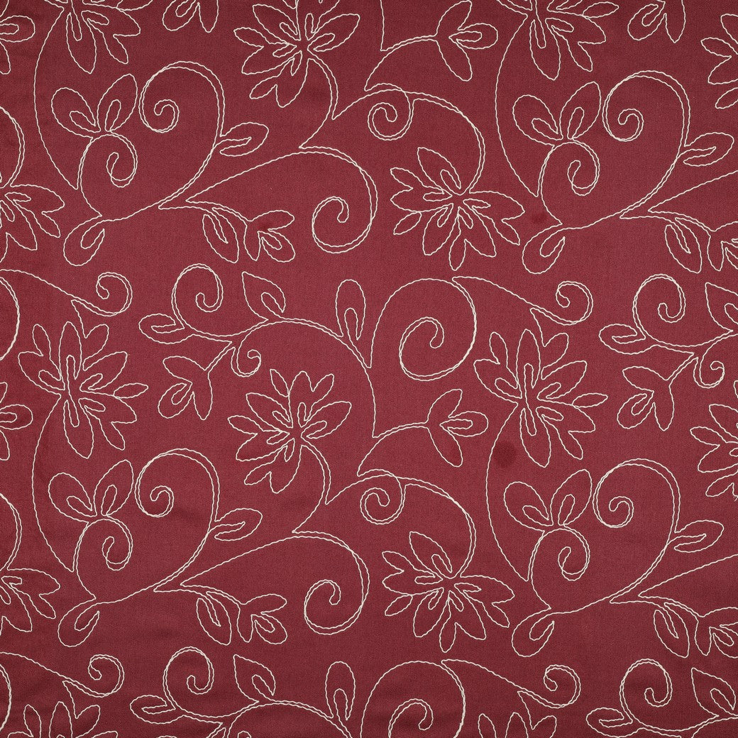 Linnen viscose geborduurde bloemen burgundy
