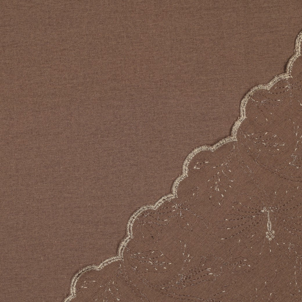 Linnen viscose geborduurde bloemen bruin (eenzijdige borduurrand)