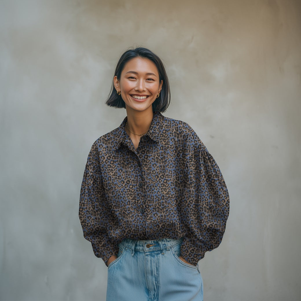 Denim luipaardprint jeansblauw
