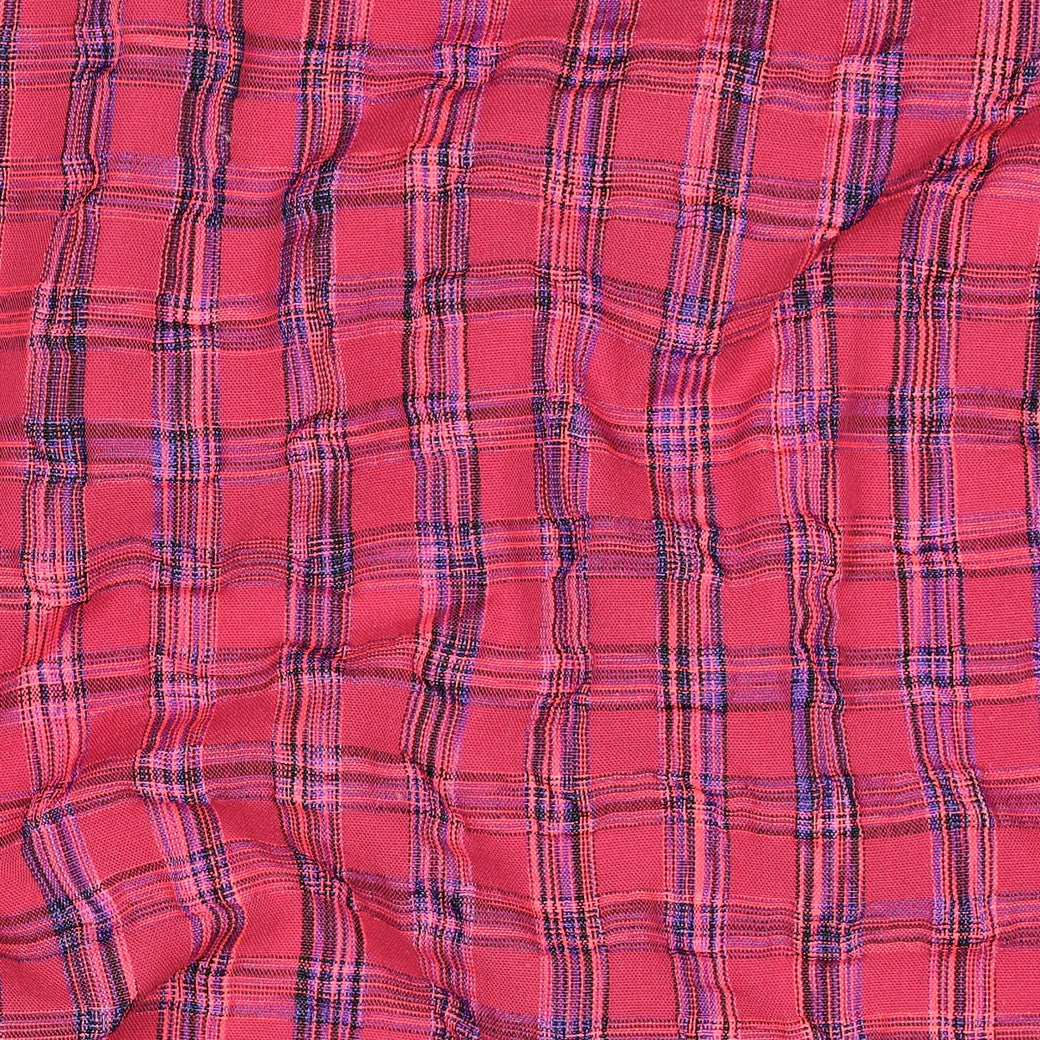 Yarn dyed katoen checks neonroze/fuchsia