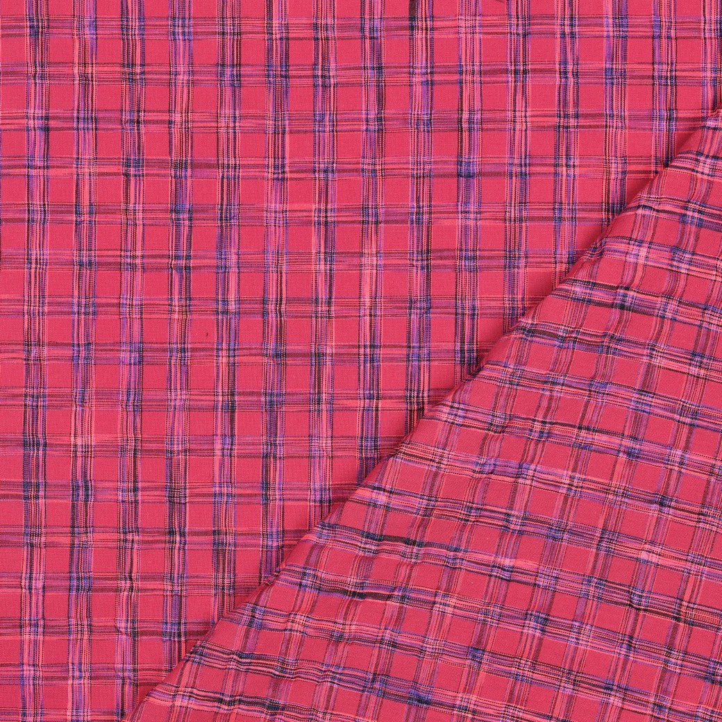 Yarn dyed katoen checks neonroze/fuchsia