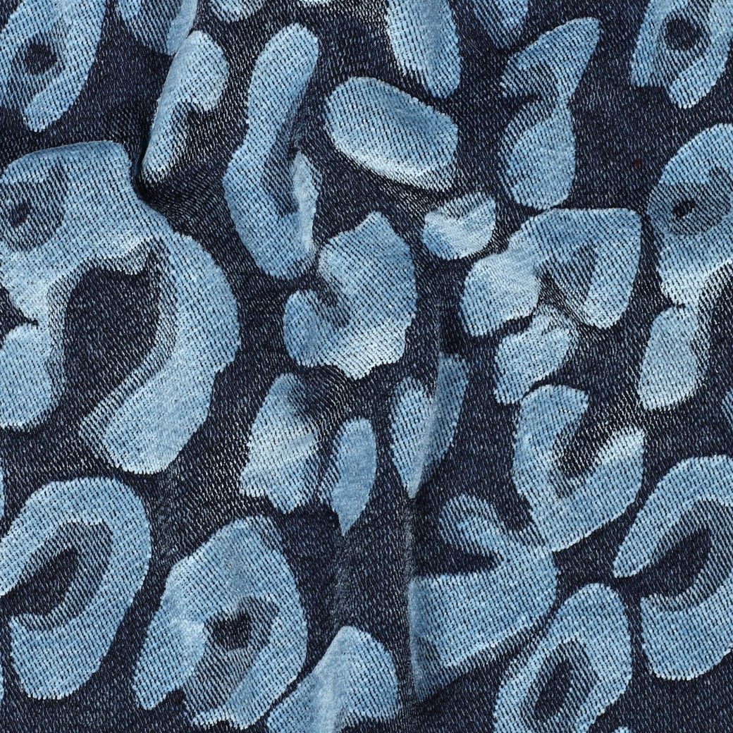 Denim velvet jacquard luipaardprint jeansblauw