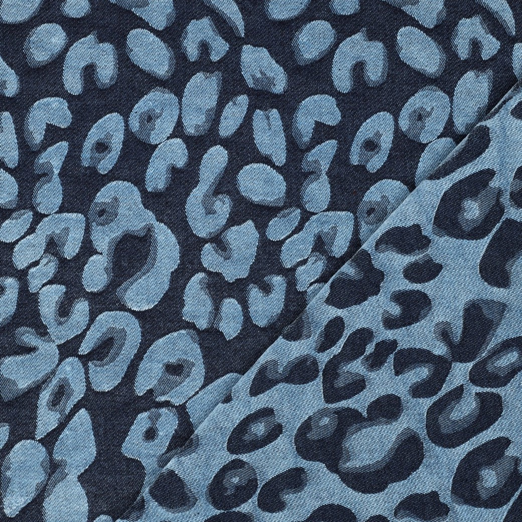 Denim velvet jacquard luipaardprint jeansblauw