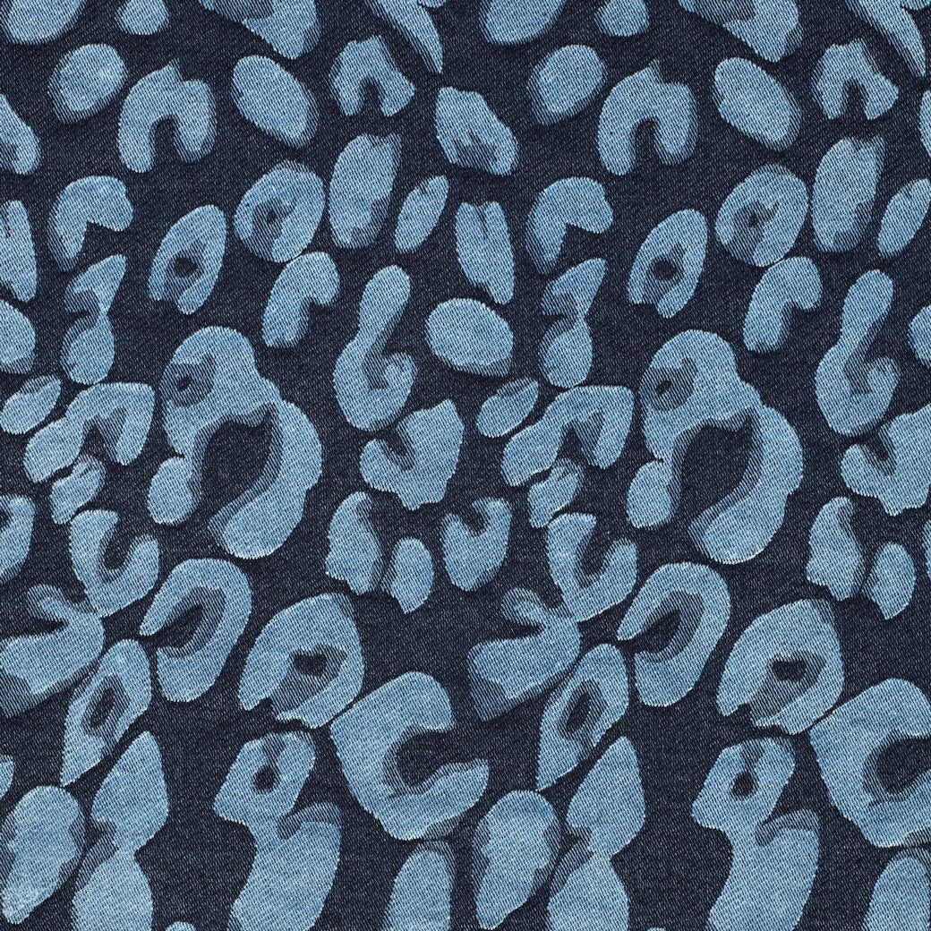 Denim velvet jacquard luipaardprint jeansblauw