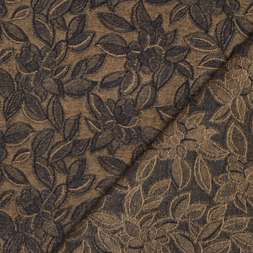 Denim velvet jacquard bloemen bruin