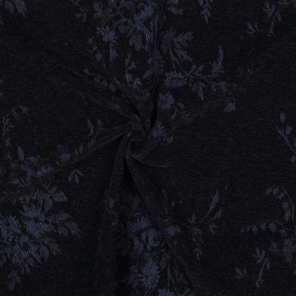Denim velvet jacquard bloemen zwart