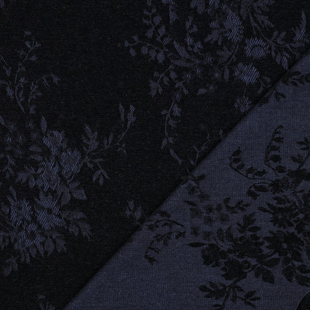 Denim velvet jacquard bloemen zwart