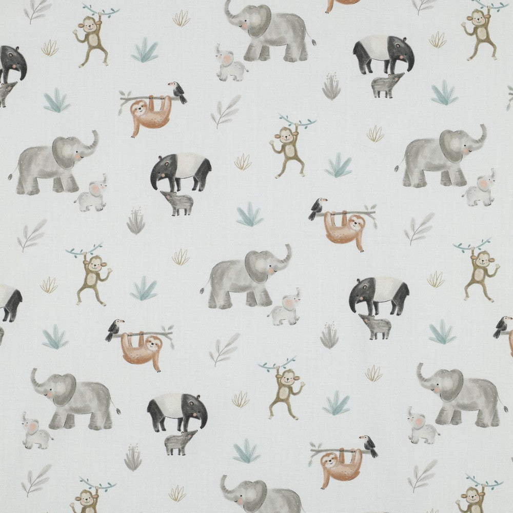 Fine poplin safari dieren wit