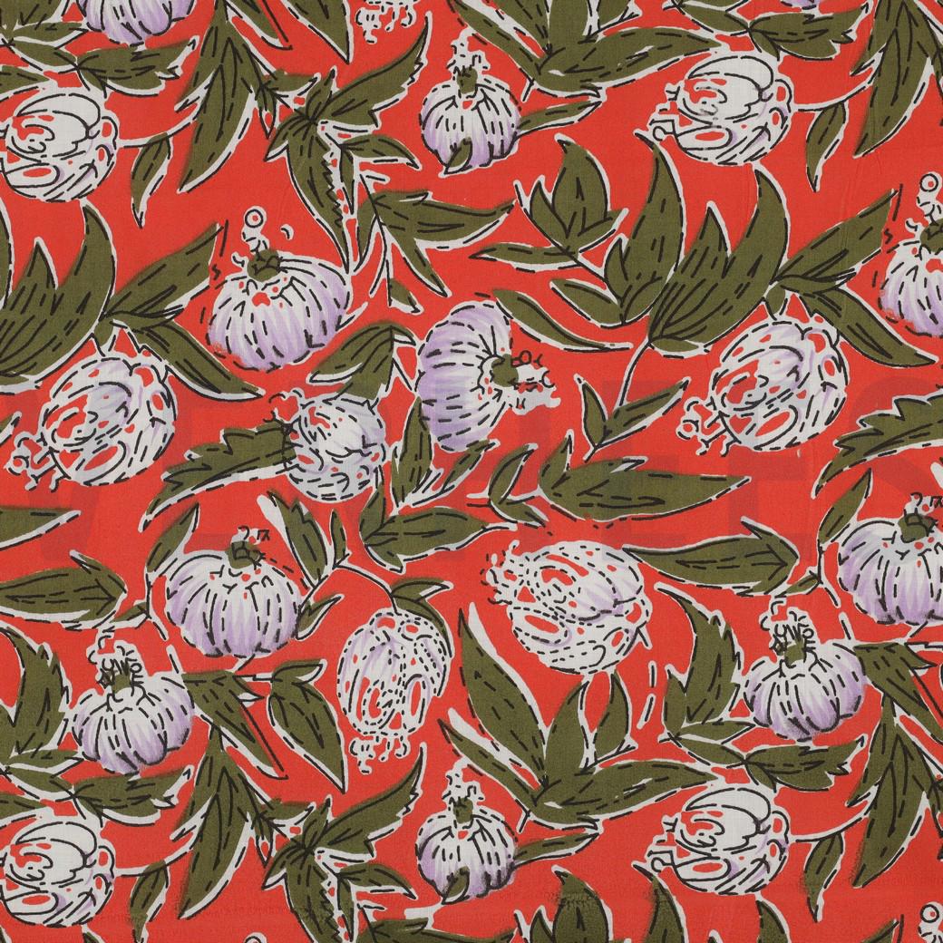Coupon 65cm indiase blokprint katoen bloemen koraal