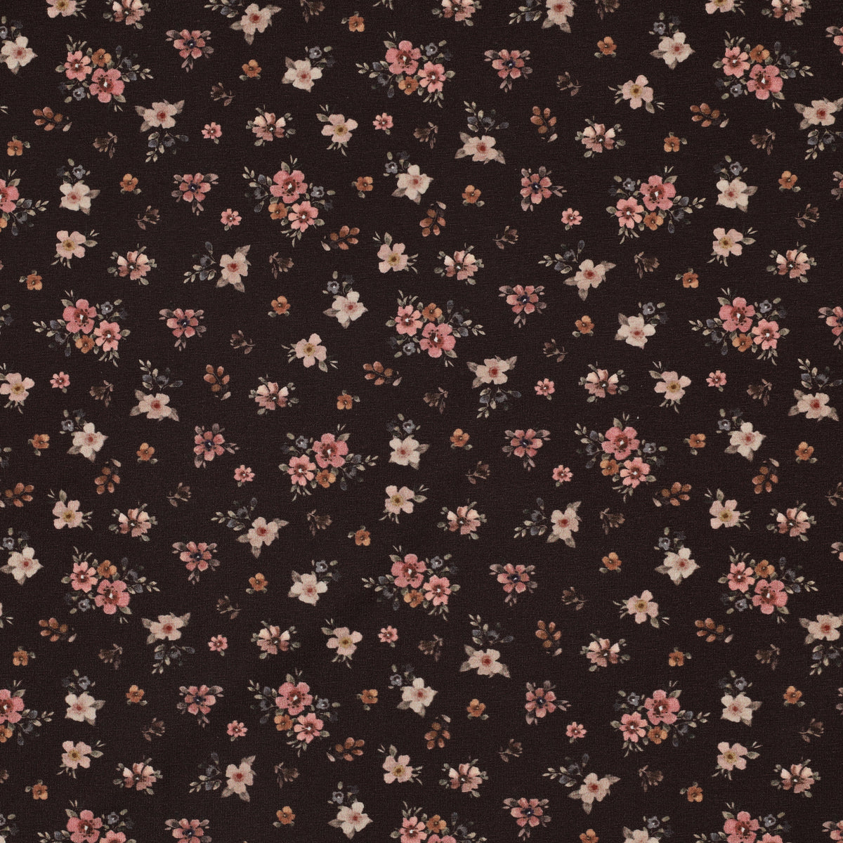 Jersey digitaal bloemen donkerbruin