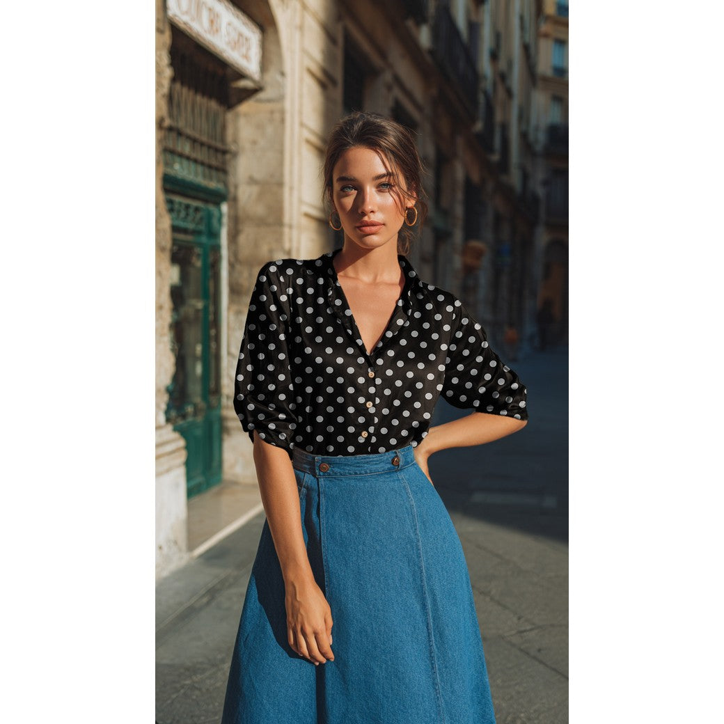Viscose radiance stippen navy